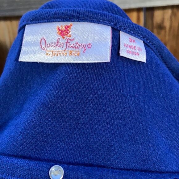 Quaker Factory top cold shoulder blue short sleeve beading plus Sz 3X - Picture 2 of 6